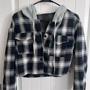 SHEIN Black and Gray Plaid Jacket